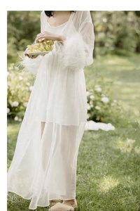 Vestido de novia de plumas de avestruz para mujer, conjunto de tul transparente, largo, Sexy, de satén, de crepé, elegante, con plumas - Product Image 4