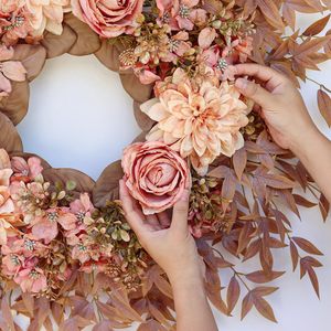 Easy To Obtain Maple Leaf <b>Wreath</b> With Peony And Rose Plastic Autumn Door Hanging Decoration For Harvest Festival Thanksgiving - Product Image 4