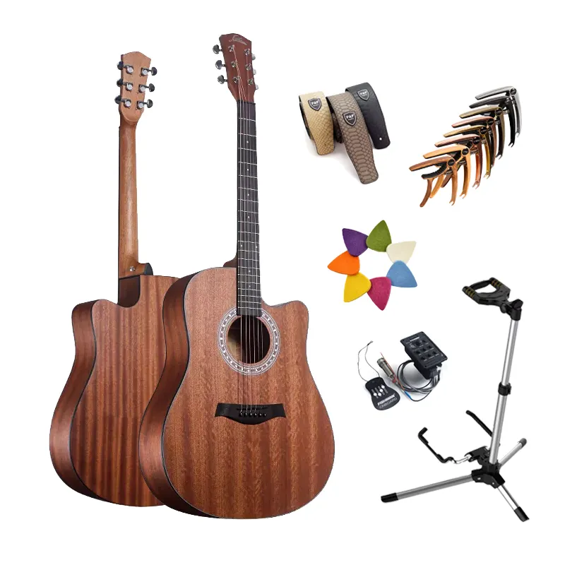 D Shape Acoustic Guitar for beginner 41 Inch Full Size Guitar Sapele Top Sapele Guitar Technical Wood Fingerboard factory