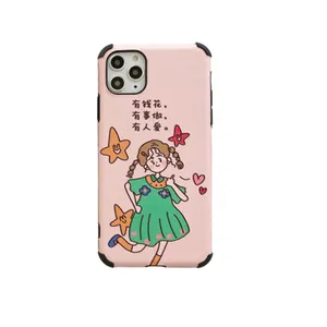 Cartoon Sunshine Cute Girl with Short Text for iPhone 12 11Pro Max Four Corners Anti-Drop Protective Phone Case