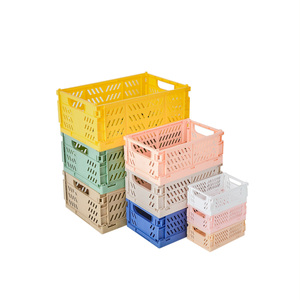 Customized Cheap Storage Crates Cosmetic Plastic Stackable Box Storage Rectangular Folding Fruit Basket