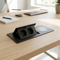 Prise de table escamotable T266-W Premium pour conférence, 16A, à ouverture lente, noire, 2 prises EU, pour bureau