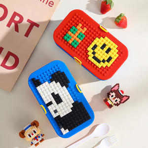 Creative Building Block Bento Box Rectangle Plastic Lid With Straps <b>Microwaveable</b> For Children Students Office Workers - Product Image 4