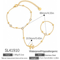 SUMMLY Trendiges Urlaubs-Zirkon-Flugzeug Y-förmiges Fingerkettenarmband, 18k vergoldet, Edelstahlkette für Damen, Geschenk