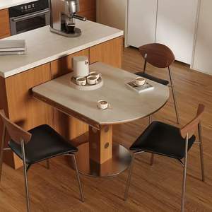 Solid Wood Square Folding Dining <b>Table</b> With Stone Top For <b>Small</b> Spaces - Product Image 4