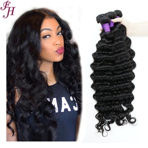 Paquetes de cabello de vendedores de cabello virgen indio crudo FH, paquetes de ondas profundas sueltas de cabello virgen alineado con cutícula brasileña - Product Image 1
