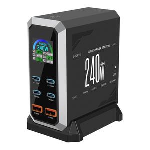 <span class=keywords><strong>Chargeur</strong></span> GAN 240W EU UK AU US 6 ports 2 USB A 4 Type C avec écran numérique pour ordinateur portable, téléphone portable, station de charge rapide - Product Image 1
