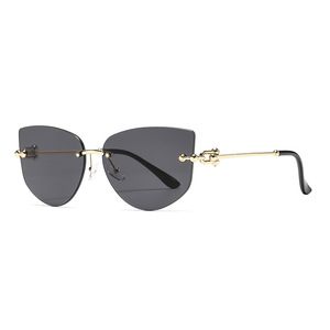 Nouvelles Lunettes de Soleil Cat-Eye Sans Monture Tendance UV400 en Métal pour Femme, Verres Dégradés Roses, Type 3, Référence 7708 - Product Image 3