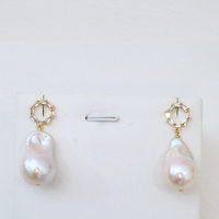 Lucy bijoux plaqué or rond cercle Zircon grande perle colorée boucles d'oreilles perle baroque d'eau douce pour les femmes