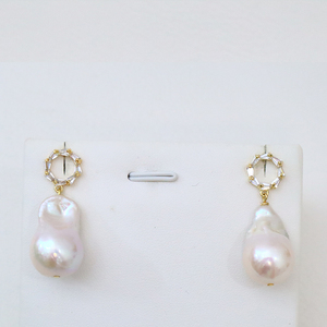 <span class=keywords><strong>Lucy</strong></span> bijoux plaqué or rond cercle Zircon grande perle colorée boucles d'oreilles perle baroque d'eau douce pour les femmes - Product Image 2