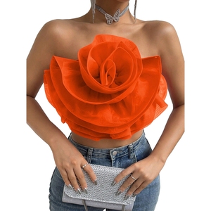 Top Corto Sexy Color Caramelo con Estampado Floral 3D sin Tirantes para Mujer, Moda de Verano - Product Image 6