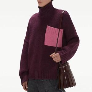 Pull à col haut personnalisé pour hommes, pull coupe ample, poche plaquée à couleurs bloquées, pull-over en laine surdimensionné pour hommes - Product Image 1