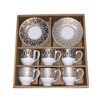 Petites tasses à café et soucoupes en porcelaine arabe dorée 6pcs ensemble de tasses à café expresso turques