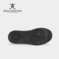 BUCCI BATANI Chaussures de skate pour hommes en cuir noir, tige en tissu Scabal, lacets, semelle extérieure en caoutchouc XL, SC070-Noir