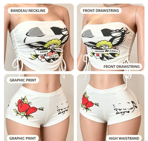Ensemble deux pièces décontracté d'été pour <span class=keywords><strong>femme</strong></span>, imprimé, ODM, avec crop top et <span class=keywords><strong>pantalon</strong></span> jogger coupe droite, longueur au-dessus du genou - Product Image 2
