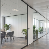 Système de cloison en verre modulaire, cadre en aluminium, épaisseur 12 mm, design moderne, contrôle du bruit, mobile, installation facile, panneau flexible