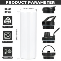 Bouteille d'eau sport en acier inoxydable double paroi de 20 oz au design classique avec paille 2-en-1, biberons classiques sous vide vierges pour sublimation