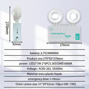 Tuoming Iron <b>Wall</b>-Mounted Rechargeable LED Fire Double Heads Emergency <b>Light</b> with 2400mAh <b>Battery</b> IP30 3-Hour Backup - Product Image 2