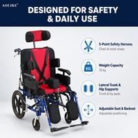 Fauteuil roulant pour paralysie cérébrale avec capacité de 75 kg, trois largeurs de siège, roues arrière en PU de 16 pouces et frein à disque pour usage thérapeutique