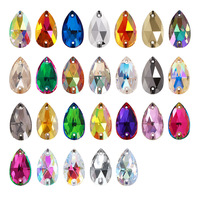 Strass en cristal K9 fantaisie à dos plat, en forme de goutte, à coudre, pour la décoration DIY de vêtements et robes de mariée, vente en gros