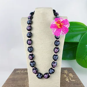Class of 2024 Graduation Kukui Nut Printed W/Hibiscus Necklace Lei for Graduation Parties DIY Beads for Fashion Jewelleries