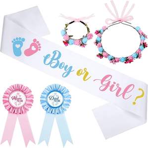 Écharpe de révélation de sexe garçon ou fille, écharpe de future maman, épingles de future papa avec bandeau fleuri et bracelet pour fête de révélation de sexe de bébé - Product Image 1