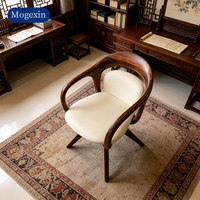 Nouvelle chaise d'appoint en bois massif de style chinois avec accoudoirs incurvés et revêtement en cuir pour bureau à domicile