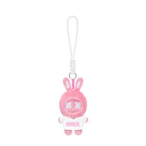 Winter Rabbit Pin Keychain Pastel Pink Soft Plush Mascot Key <b>Ring</b> With Embroidered Milk Outfit Detail And Metal <b>Ring</b> - Product Image 1