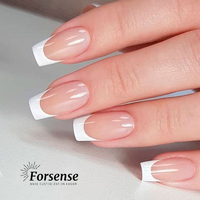 Lot économique de 24 faux ongles carrés roses à bout français blancs en ABS, à presser, prêts à l'emploi