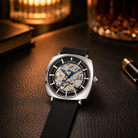 Montre-bracelet de luxe pour homme, squelette automatique mécanique, bracelet en nylon, étanche, montre-bracelet pour homme d'affaires