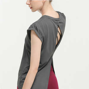 Camiseta de yoga para mujer al por mayor, con espalda abierta y lazo, 2 formas de uso, ajuste holgado, secado rápido, transpirable, para entrenamiento, correr y gimnasio - Product Image 2
