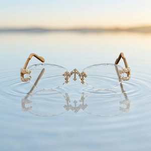 Gafas de Sol Ovaladas Sin Montura con Diamantes Personalizadas, Protección UV400, Tono Dorado, Detalles de Cristal, Uso en Exteriores, Gris, Estilo Moderno - Product Image 2