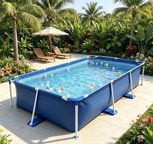 Piscina Familiar Grande para Exteriores, con Estructura Resistente al Óxido, Sistema de Circulación, Escalones de Seguridad, Piscina Elevada - Product Image 1