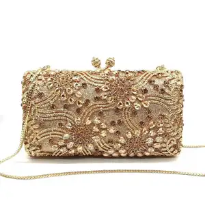 Hot Selling Fancy Diamond Purse Luxury Small Woman Clutches Ladies Oval Shape Crystal Bridal Wedding Party Purses