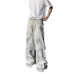 Pantalones Cargo de Alta Calidad al por Mayor, Estilo Urbano, 100% Algodón, Lavado Desgastado, Pierna Ancha, para Hombre - Product Image 6