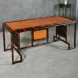 Chinese Style Lacquered <b>Bamboo</b> Woven Tea Table And Chair Set 4 Piece Antique Design For Tea Room Or Dining Room - Product Image 4