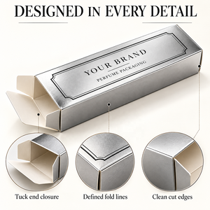 Boîte d'emballage de parfum personnalisée en carton argenté pliable avec logo pour la vente au détail de parfums, emballage cadeau en gros - Product Image 2