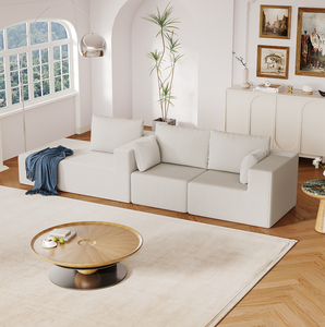 108.3" Sectional Foam Couch L-Shaped <b>Sofa</b> Chaise Lounge Modular Convertible <b>Hotel</b> Set Upholstered Corduroy Beige - Product Image 4