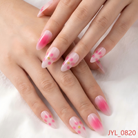 Ongles à presser personnalisables en ABS, motif pois dégradé rose avec accent doré, forme amande japonaise française, pour nail art, 12 pièces