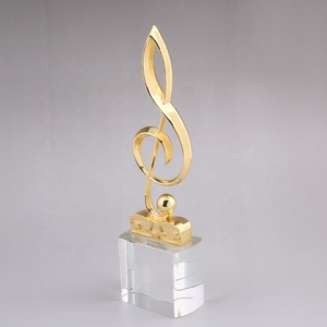 Placa de premios musicales de cristal, trofeo de cristal de nota Musical de Metal dorado personalizado, placa con Base negra