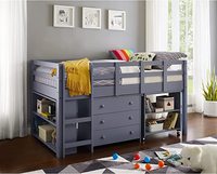 Lit mezzanine de taille jumelle avec bureau pour étude Rangement pour enfants Lit mezzanine bas jumeau pour enfants avec armoire Échelle Garde-corps Rails Bibliothèque Étagère