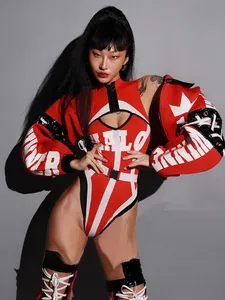 Conjunto Deportivo Rojo de Béisbol para Club Nocturno, Chaqueta para Equipo de Baile GOGO, Vestido para Actuación de Baile Callejero - Product Image 2