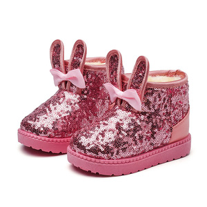 Antideslizante cálido brillo lentejuelas decoración invierno niñas niños botas de nieve tobillo suela plana niño felpa invierno Bebé botas - Product Image 6