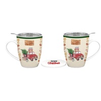 Produit personnalisé Tasse infuseur à thé en céramique personnalisée de qualité supérieure Tasse à café design de Noël avec filtre à thé en acier inoxydable