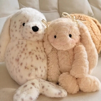 Jellcatt UK Peluche Lapin aux Oreilles Souples et Ondulées, Crème Beige Texturé, Cadeau de Thanksgiving et des Fêtes