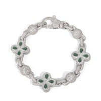 Gelang Kuningan Kuba Miami Batu Zirkon Desain Bunga Salib Semanggi Empat Daun Perhiasan Pesta Unisex Pasokan Langsung Pabrik