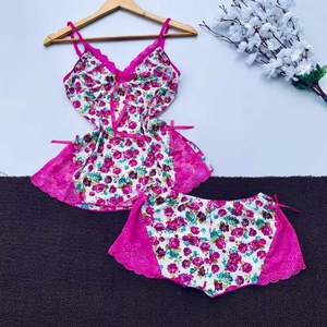 Ensemble nuisette sexy à bretelles, imprimé floral, pour l'été, taille élastique - Product Image 2