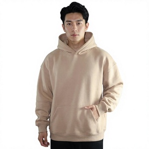 Sudadera con Capucha Beige para Hombre, Corte Regular, Color Sólido, Informal, de Felpa de Algodón, para Otoño - Product Image 2