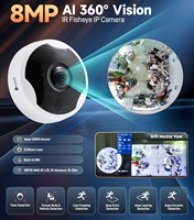 Caméra de sécurité panoramique 360° Fisheye 4COVR 8Mp 4K, vision nocturne, audio bidirectionnel, détection de visage par IA, surveillance CCTV filaire PoE