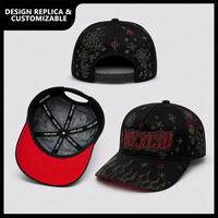 Casquette de baseball streetwear à visière incurvée Mexique, avec patchs brodés et étiquettes métalliques, impression personnalisée, faible MOQ, vente en gros OEM ODM